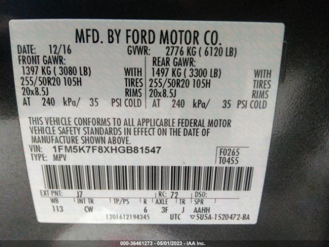 1FM5K7F8XHGB81547 Ford Explorer Limited