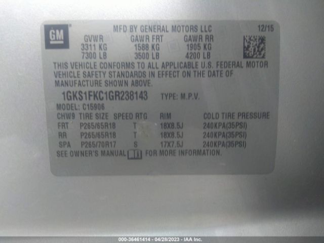 1GKS1FKC1GR238143 GMC Yukon Xl Sle