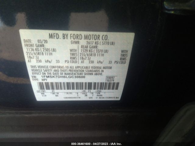 1FMSK7DH6LGC30600 Ford EXPLORER XLT