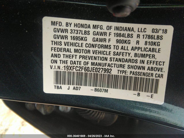 2018 HONDA CIVIC SEDAN LX VIN: 19XFC2F60JE027992
