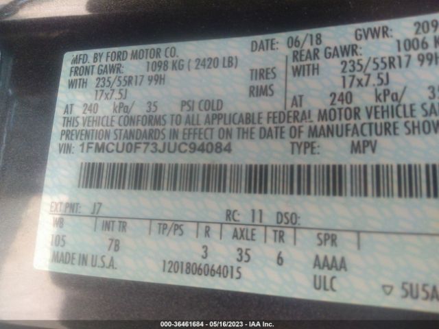 1FMCU0F73JUC94084 Ford ESCAPE S
