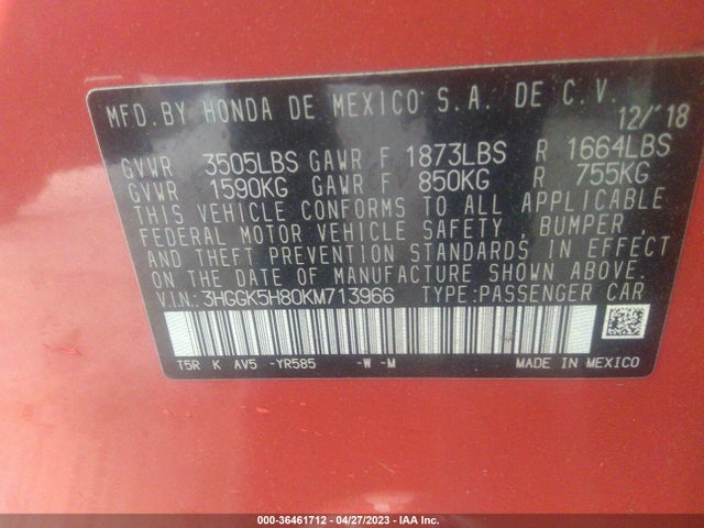 Honda FIT EX 2019 3HGGK5H80KM713966 Image 10