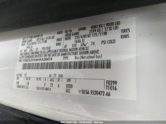 1FBZX2YM4HKA28474 Ford Transit Wagon Xl/xlt