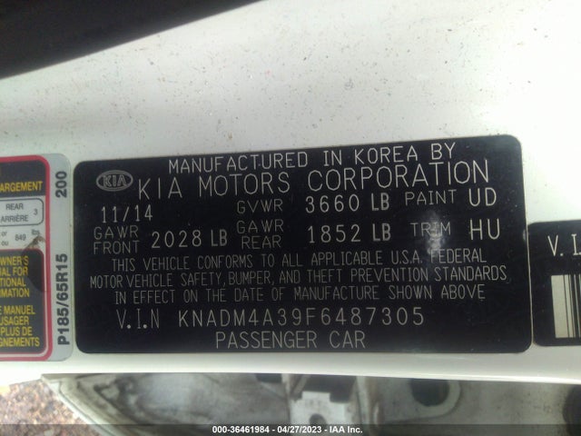 2015 KIA RIO LX VIN: KNADM4A39F6487305