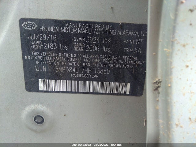2017 HYUNDAI ELANTRA SE VIN: 5NPD84LF7HH113850