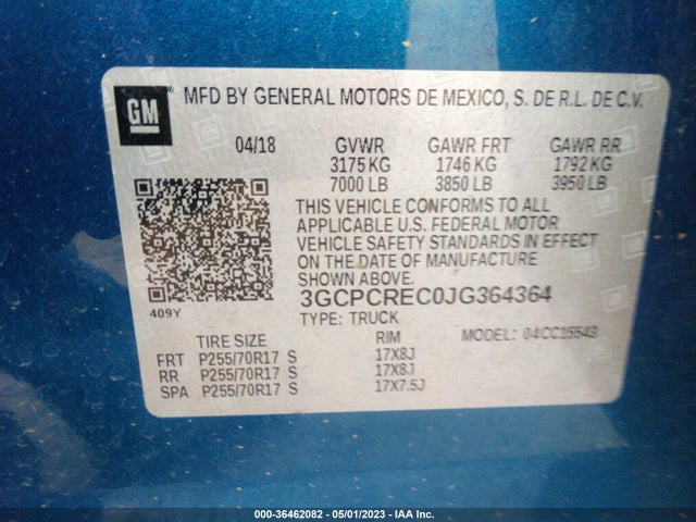 2018 CHEVROLET SILVERADO 1500 LT VIN: 3GCPCREC0JG364364