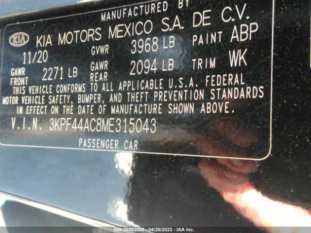 3KPF44AC8ME315043 KIA FORTE GT