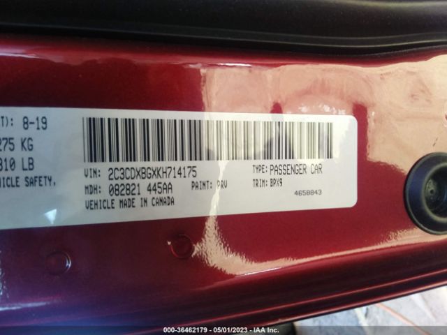 2C3CDXBGXKH714175 Dodge Charger Sxt Rwd
