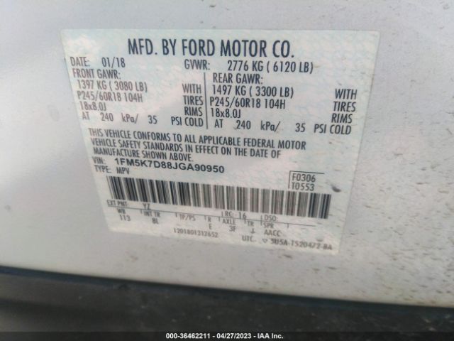 Ford EXPLORER XLT 2018 1FM5K7D88JGA90950 Image 10