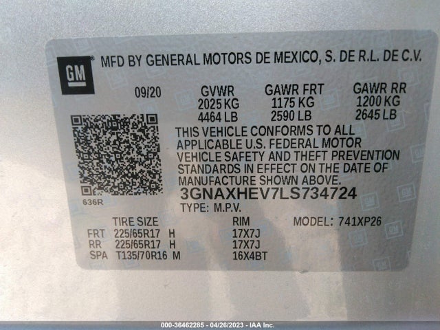Chevrolet EQUINOX LS 2020 3GNAXHEV7LS734724 Image 9