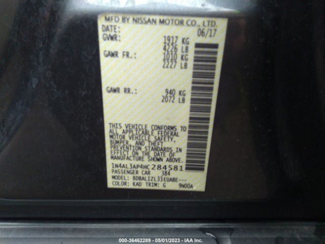 1N4AL3AP4HC284581 Nissan Altima 2.5 Sv