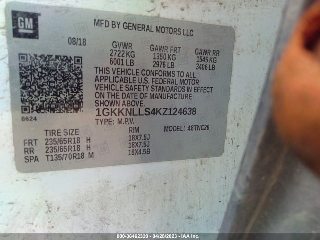 GMC ACADIA SLE 2019 1GKKNLLS4KZ124638 Image 9