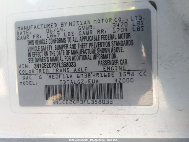 3N1CE2CP3FL358033 Nissan Versa Note Sr