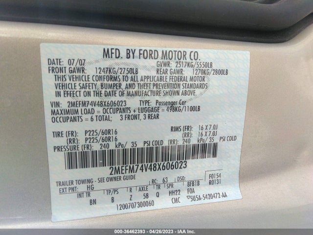 2008 MERCURY GRAND MARQUIS GS VIN: 2MEFM74V48X606023