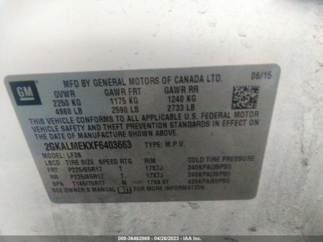 2GKALMEKXF6403663 GMC Terrain Sle