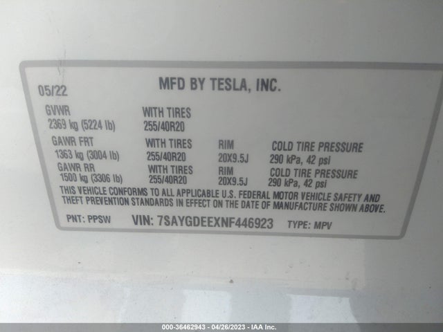 7SAYGDEEXNF446923 Tesla Model Y Long Range Dual Motor All-wheel Drive