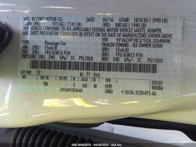 Ford FOCUS S 2016 1FADP3E21GL324906 Image 10