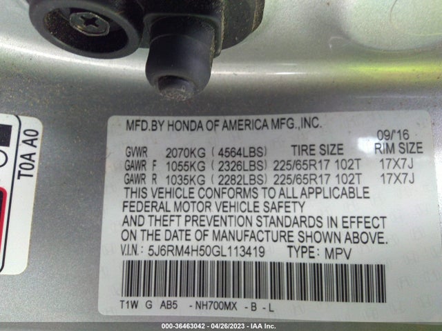 Honda CR-V EX 2016 5J6RM4H50GL113419 Image 9