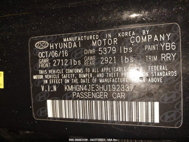 Genesis G80 3.8l 2017 KMHGN4JE3HU192337 Image 9