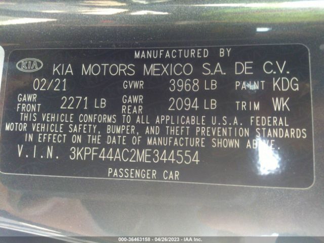 3KPF44AC2ME344554 KIA FORTE GT