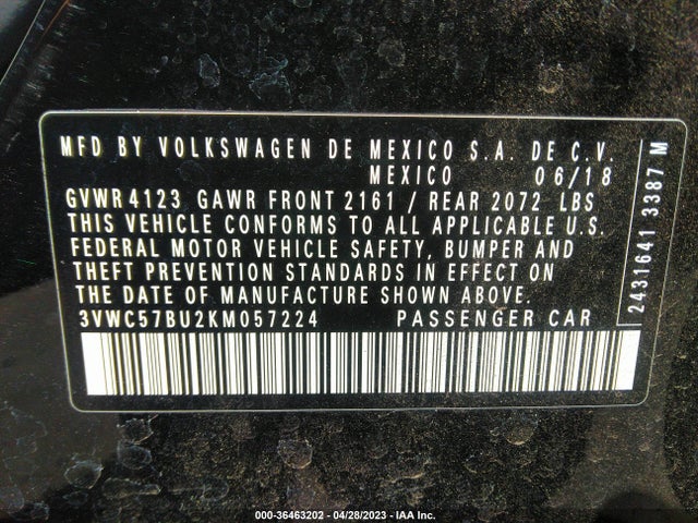 3VWC57BU2KM057224 Volkswagen Jetta S/se/r-line