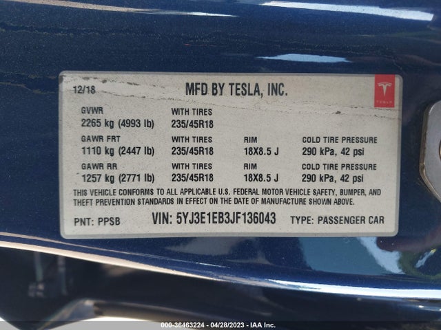 Tesla Model 3 Long Range 2018 5YJ3E1EB3JF136043 Image 10