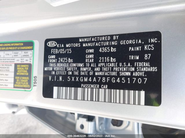 5XXGM4A78FG451707 KIA Optima Lx