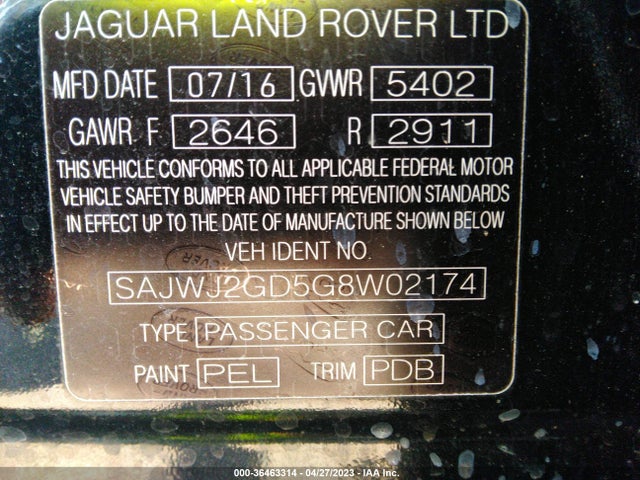 2016 Jaguar XJ, VIN: SAJWJ2GD5G8W02174