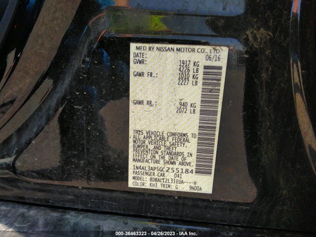 2016 NISSAN ALTIMA 2.5 SV VIN: 1N4AL3AP5GC255184