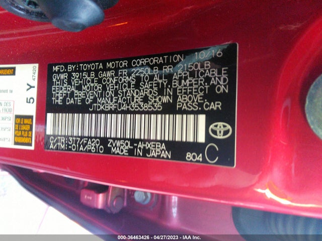 Toyota Prius Two/two Eco/three 2017 JTDKBRFU4H3538535 Image 11