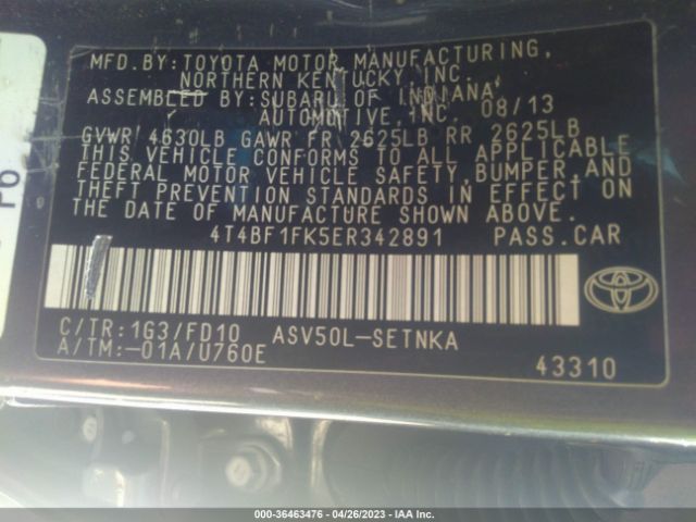 4T4BF1FK5ER342891 Toyota Camry L/le/xle/se/se Sport