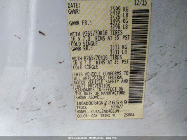 1N6AD0ER4GN726549 Nissan Frontier S/sv/desert Runner/sl