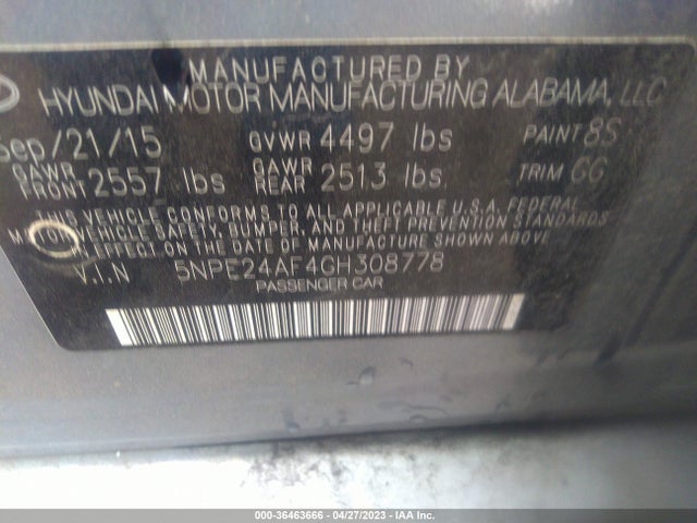 Hyundai SONATA SE 2016 5NPE24AF4GH308778 Image 9