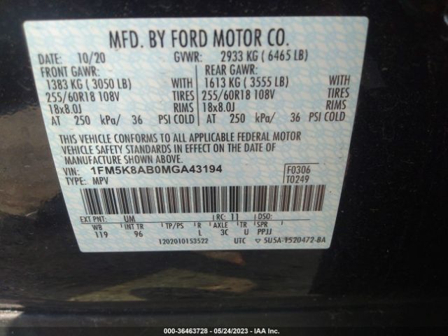 1FM5K8AB0MGA43194 Ford POLICE INTERCEPTOR