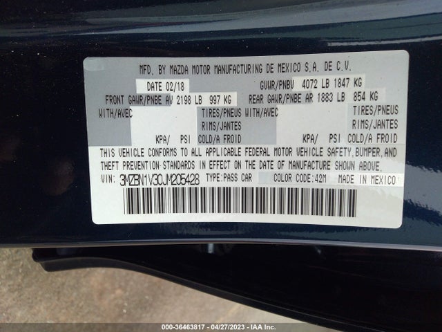 2018 MAZDA MAZDA3 4-DOOR TOURING VIN: 3MZBN1V30JM205428