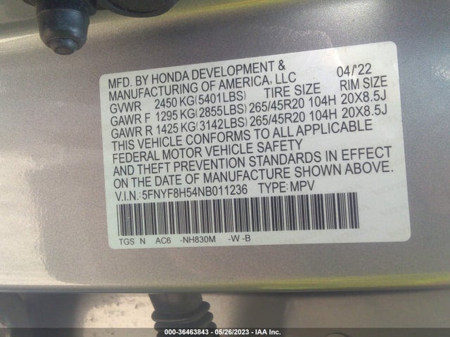 Honda Passport Ex-l 2022 5FNYF8H54NB011236 Image 10