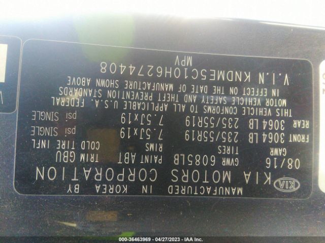 KNDME5C10H6274408 KIA Sedona Sx-l