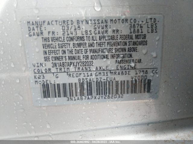 3N1AB7APXJY282032 Nissan SENTRA SV