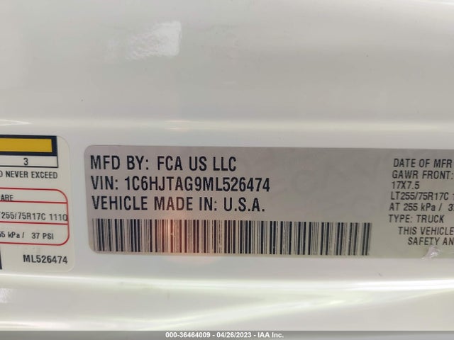 1C6HJTAG9ML526474 Jeep Gladiator Willys Sport