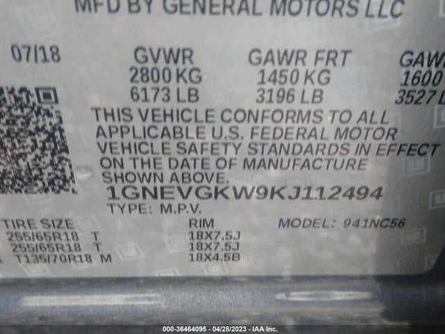 Chevrolet Traverse Lt Cloth 2019 1GNEVGKW9KJ112494 Image 10