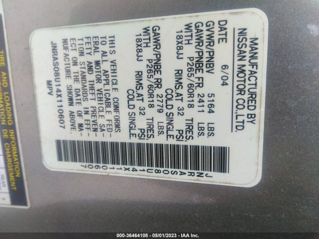 2004 INFINITI FX35 VIN: JNRAS08U14X110607