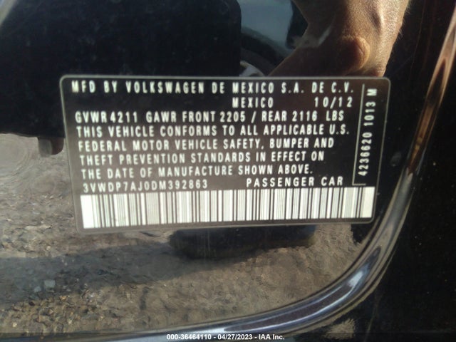 2013 VOLKSWAGEN JETTA SEDAN SE W/CONVENIENCE VIN: 3VWDP7AJ0DM392863