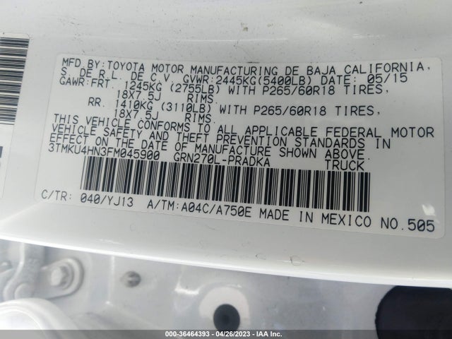 Toyota Tacoma Prerunner 2015 3TMKU4HN3FM045900 Image 9