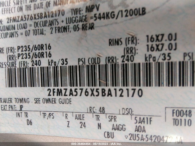 2005 FORD FREESTAR WAGON SES VIN: 2FMZA576X5BA12170