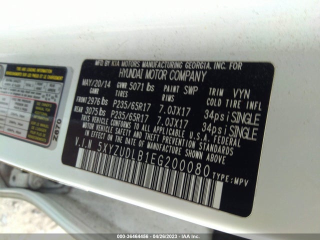 2014 HYUNDAI SANTA FE SPORT VIN: 5XYZUDLB1EG200080