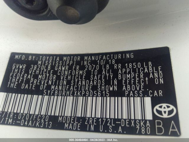 Toyota Corolla L/le/se/xle/xse 2019 5YFBURHEXKP905615 Image 11