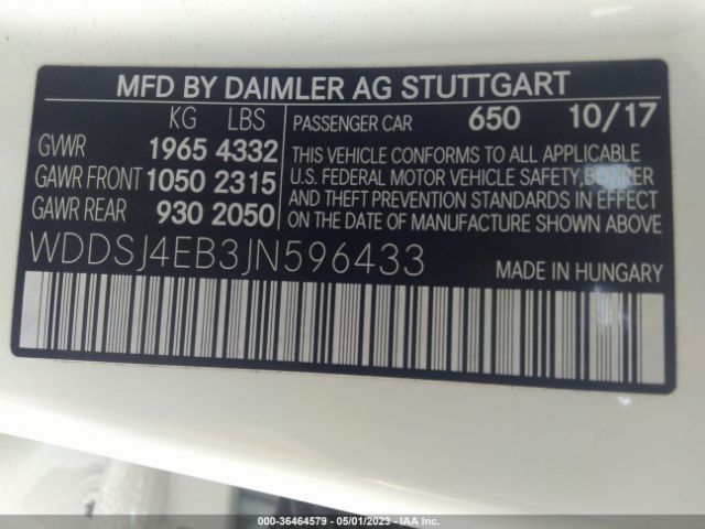 WDDSJ4EB3JN596433 Mercedes-Benz Cla Cla 250