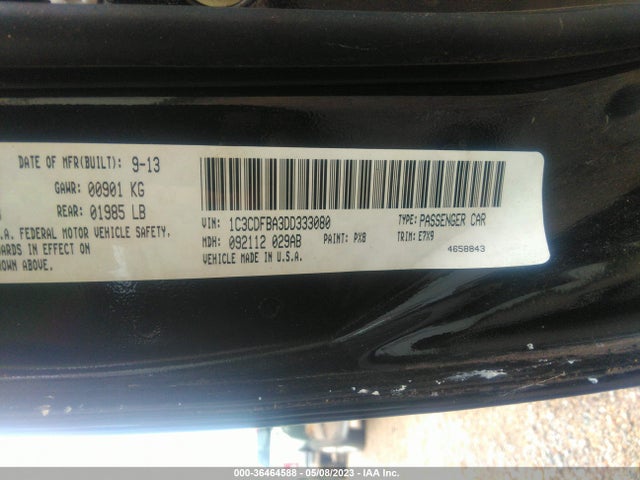 2013 DODGE DART SXT VIN: 1C3CDFBA3DD333080