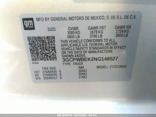 2022 Chevrolet Silverado 1500, VIN: 3GCPWBEK2NG148527