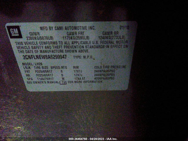 2010 CHEVROLET EQUINOX LT W/2LT VIN: 2CNFLNEW8A6299947
